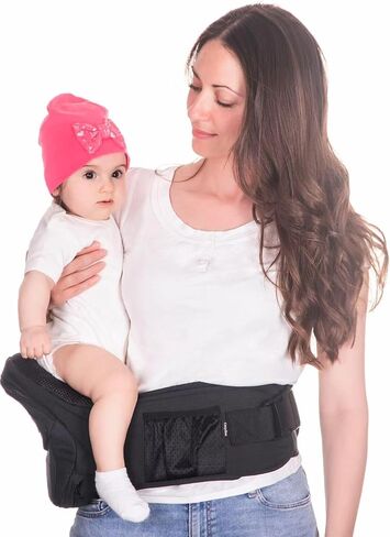 Mom's Choice Award Winner - CozyOne CPC-Certified Baby Hip Carrier, Adjustable Waistband with Abdominal Support Design & Various Pockets for Newborns & Toddlers 8-44 lbs Carrier (Black) in Kuwait