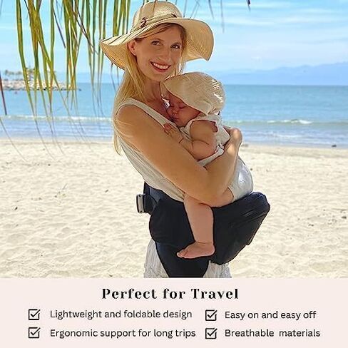 Mom's Choice Award Winner - CozyOne CPC-Certified Baby Hip Carrier, Adjustable Waistband with Abdominal Support Design & Various Pockets for Newborns & Toddlers 8-44 lbs Carrier (Black) in Kuwait