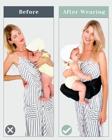 Mom's Choice Award Winner - CozyOne CPC-Certified Baby Hip Carrier, Adjustable Waistband with Abdominal Support Design & Various Pockets for Newborns & Toddlers 8-44 lbs Carrier (Black) in Kuwait