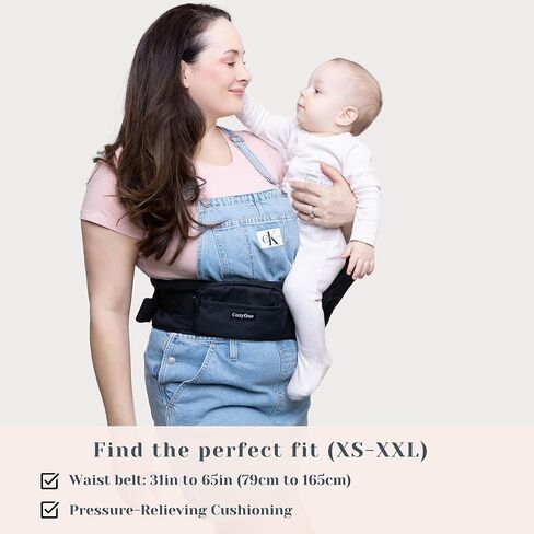 Mom's Choice Award Winner - CozyOne CPC-Certified Baby Hip Carrier, Adjustable Waistband with Abdominal Support Design & Various Pockets for Newborns & Toddlers 8-44 lbs Carrier (Black) in Kuwait