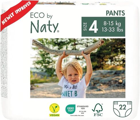 Eco by Naty Pull Ups - Hypoallergenic and Chemical-Free Training Pants, Highly Absorbent and Eco Friendly Pull Ups for Boys and Girls - Size (4) 2T-3T (18-33 lbs) - 22 Count in Kuwait