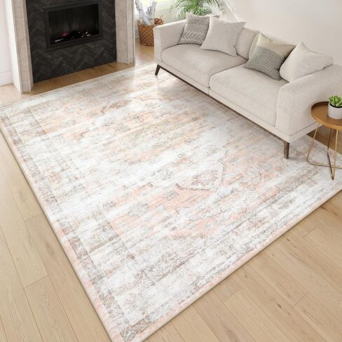 LEEVAN 8x10 Area Rug Washable Living Room Rug Ultra-Thin 8x10 Rug for Bedroom Non Slip Classroom Rug Kids Rug Tan Stain Resistant Area Rug for Nursery/Playroom in Saudi Arabia
