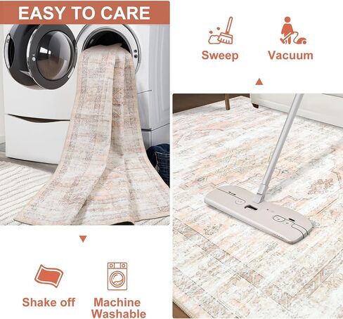 LEEVAN 8x10 Area Rug Washable Living Room Rug Ultra-Thin 8x10 Rug for Bedroom Non Slip Classroom Rug Kids Rug Tan Stain Resistant Area Rug for Nursery/Playroom in Saudi Arabia