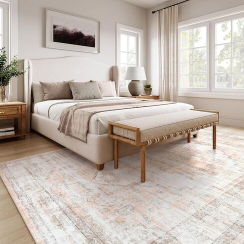 LEEVAN 8x10 Area Rug Washable Living Room Rug Ultra-Thin 8x10 Rug for Bedroom Non Slip Classroom Rug Kids Rug Tan Stain Resistant Area Rug for Nursery/Playroom in Saudi Arabia