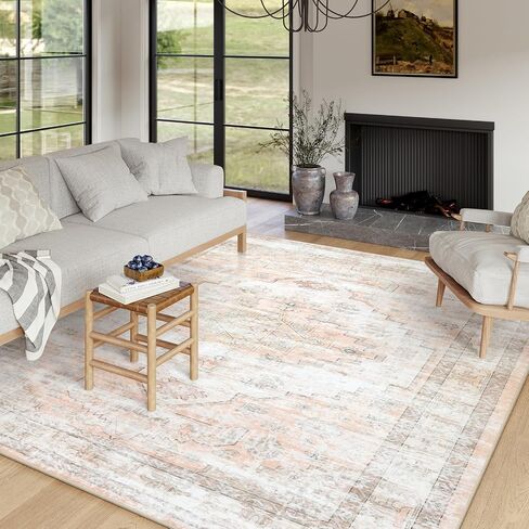 LEEVAN 8x10 Area Rug Washable Living Room Rug Ultra-Thin 8x10 Rug for Bedroom Non Slip Classroom Rug Kids Rug Tan Stain Resistant Area Rug for Nursery/Playroom in Saudi Arabia