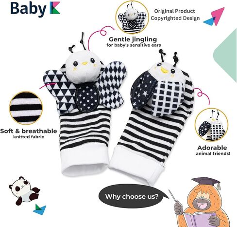 جوارب خشخشة وألعاب معصم من BABY K (المجموعة E) - ألعاب حديثي الولادة للصبيان أو البنات - ألعاب تنمية الدماغ للرضع - خشخيشات اليد والقدم مناسبة للأطفال من سن 0 إلى 6 و6 إلى 12 شهرًا - هدايا عيد الميلاد لحديثي الولادة in Kuwait