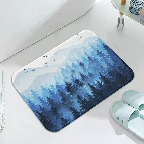 Accnicc Black Misty Forest Small Bathroom Rugs Mat Nature Tree Mountain Bath Rug Water Absorbent Non Slip Shower Mat Memory Foam Bath Mats for Bathroom Decor (Black, 24'' × 16'') in Kuwait