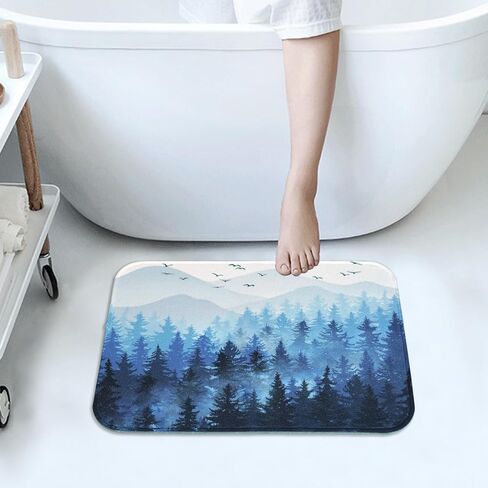 Accnicc Black Misty Forest Small Bathroom Rugs Mat Nature Tree Mountain Bath Rug Water Absorbent Non Slip Shower Mat Memory Foam Bath Mats for Bathroom Decor (Black, 24'' × 16'') in Kuwait