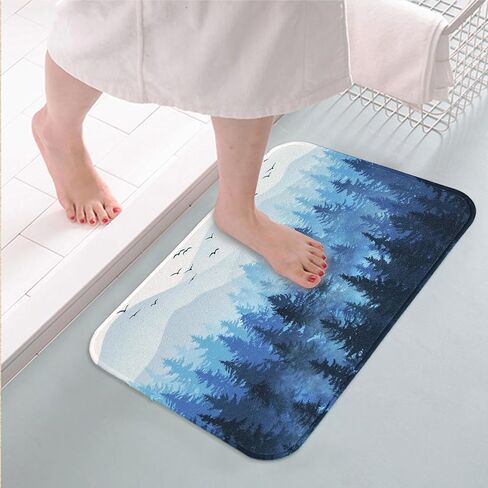 Accnicc Black Misty Forest Small Bathroom Rugs Mat Nature Tree Mountain Bath Rug Water Absorbent Non Slip Shower Mat Memory Foam Bath Mats for Bathroom Decor (Black, 24'' × 16'') in Kuwait