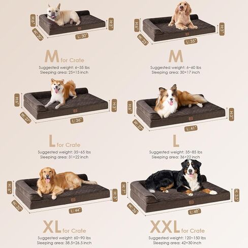 EHEYCIGA Orthopedic Dog Bed Medium Size, Memory Foam Dog Bed, Grey in Kuwait