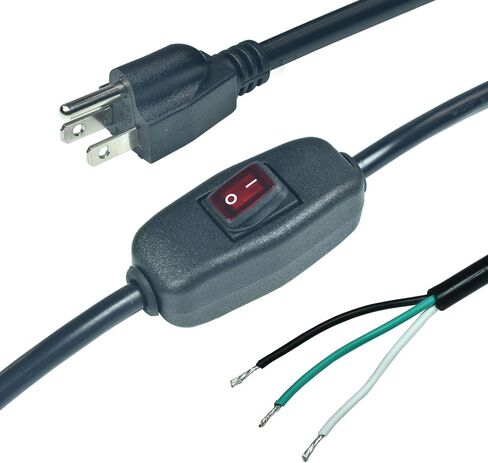 6ft 18 Gauge 3 Prong Heavy Duty Replacement Power Supply Cord Cable with　 Red Indicator Light　Inline Switch, NEMA 5-15 Plug US SJT 18AWG (10A) in Saudi Arabia
