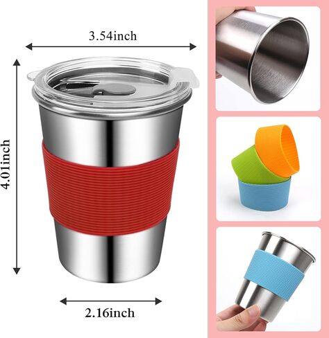 كوب روميكا المضاد للانسكاب من الفولاذ المقاوم للصدأ، أكواب للأطفال الصغار سعة 8 أونصة مزودة بماصات وأغطية، أكواب مياه صغيرة غير قابلة للكسر بأكمام ملونة للأطفال الأولاد والبنات in Kuwait