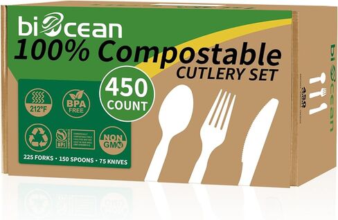 100% Compostable Forks 180 Count Disposable Forks Utensils Set Heavy Duty Fork Silverware Eco Friendly Flatware for Party Camping Picnics Wedding-Ivory White in Saudi Arabia