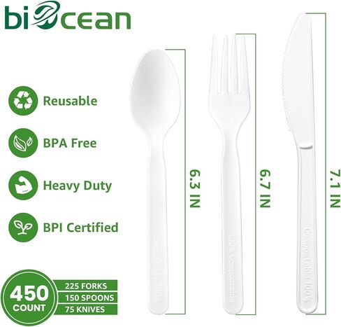 100% Compostable Forks 180 Count Disposable Forks Utensils Set Heavy Duty Fork Silverware Eco Friendly Flatware for Party Camping Picnics Wedding-Ivory White in Saudi Arabia