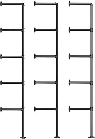 Kaler Industrial Iron Pipe Shelves - Set of 2, 5-Tier Wall-Mounted Bookshelf with Vintage Retro Design and Rustic Farmhouse Appeal Black（68" H） in Kuwait