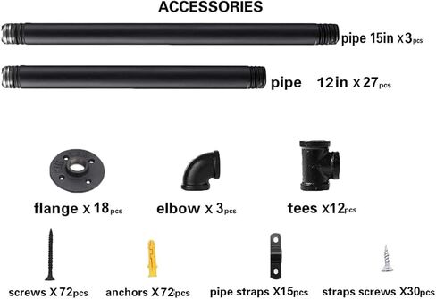 Kaler Industrial Iron Pipe Shelves - Set of 2, 5-Tier Wall-Mounted Bookshelf with Vintage Retro Design and Rustic Farmhouse Appeal Black（68" H） in Kuwait