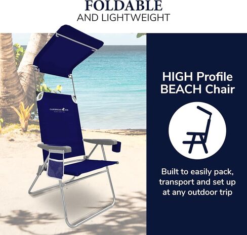 CARIBBEAN JOE Folding Beach Chair, 1 Position High Back Outdoor Camping Chair with Canopy, Lightweight and Portable, Teal in Saudi Arabia