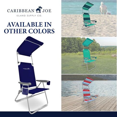 CARIBBEAN JOE Folding Beach Chair, 1 Position High Back Outdoor Camping Chair with Canopy, Lightweight and Portable, Teal in Saudi Arabia