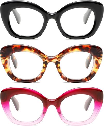 Hubeye 3 Pack Cat Eye Reading Glasses for Women Oversized Blue Light Blocking Fashion Reader with Spring Hihinge in Saudi Arabia