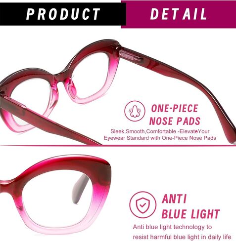 Hubeye 3 Pack Cat Eye Reading Glasses for Women Oversized Blue Light Blocking Fashion Reader with Spring Hihinge in Saudi Arabia