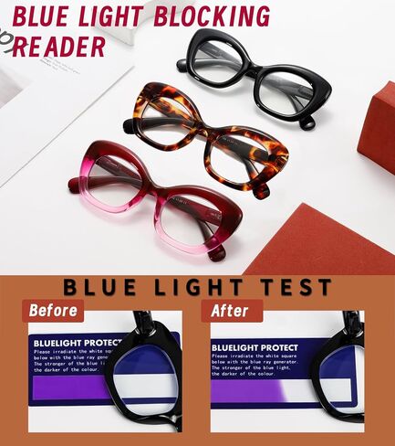 Hubeye 3 Pack Cat Eye Reading Glasses for Women Oversized Blue Light Blocking Fashion Reader with Spring Hihinge in Saudi Arabia