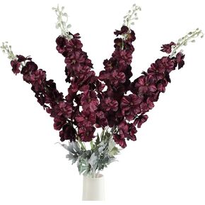 42'' Long Stem Blue Delphinium Artificial Flowers for Tall Vases 4PCS Fake Hollyhock Silk Flowers Realistic Larkspur Faux Flowers for Home Wedding Table Decor Floral Arrangement (Dark Blue)