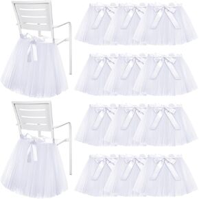 Timgle 12 Set Pink Tutu Chair Skirt Baby Shower Chair Sashes Decorations with Bows for Baby Shower Wedding Birthday Party 17.7" x 17.7" in Kuwait