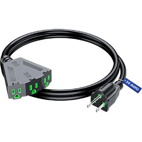 Extension Cord 3 ft, Extension Cord with Multiple outlets, SJTW 14 Gauge (Black) ETL Listed