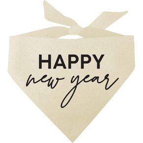 Happy New Year Dog Bandana (Natural with Black Print) New Years Eve 2023