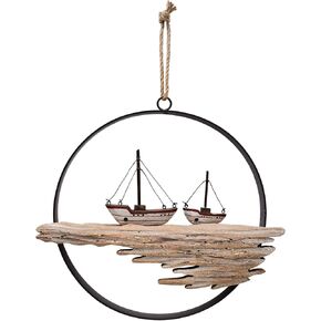 K KILIPES Wood Seagull Wall Hanging Ornament Nautical Decor, Rustic Wooden Seabird Wall Decor Hanging Circle Ocean Farmhouse Home Decor for Wall and Door, 10.75x9.45inch