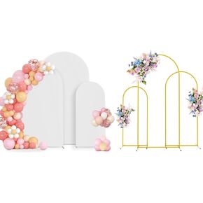 Gold Arch Backdrop Stand Bundle and Black Arch Backdrop Cover for Wedding Birthday Party Baby Show Decoration Set of 3 6FT,5FT,4FT