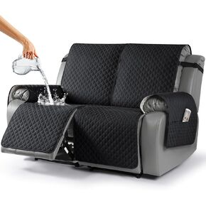 TAOCOCO Waterproof Recliner Loveseat Cover Non-Slip Sofa Slipcover, Pet Couch Cover for Loveseat Recliner with Straps, Washable Reclining Loveseat Cover Furniture Protector (2 Seater, Black)