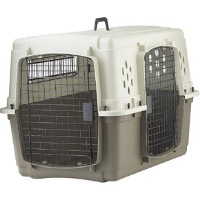Miller Manufacturing Company Portable Plastic Hard Sided Pet Travel Crate Carrier Kennel w/ Double Doors For Dogs, Rabbits, & Animals, Beige & Taupe in Kuwait