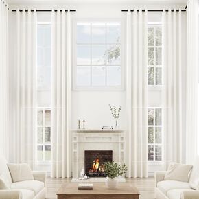 144 Inch Linen Curtains for High Ceiling Large Window Curtains 144 Inch Long Semi Sheer Grommet Curtain 12 FT 2 Story High Cream Drapes for Bedroom Loft Sliding Door (1 Panels, 52 Inch,Cream)