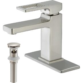 Black Bathroom Faucet Single Hole Single Handle Modern Lavatory Commercial Bath Vanity Tap with Pop Up Drain and Supply Line Deck Mount, Brass
