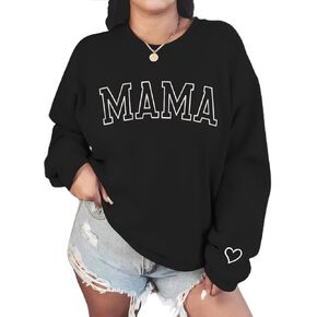 NAZENTI Embroidered Mama Sweatshirt, Mothers Day Sweatshirt Gifts for Mom Mama, Embroidered Crewneck Sweatshirt for Women