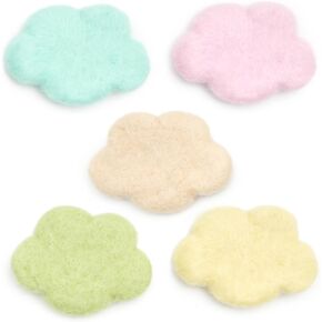 Glaciart One Felt Clouds - Garlands, Crafts, Decor, Baby Mobile Ornament - Soft Plush for Kids Rooms, Nursery - 100% New Zealand Wool, Felted in Nepal, Essential Oil Ready – 5-Pack