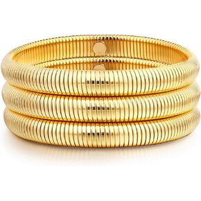 Gold Bangle multi-layer Bracelets for Women Stretchy Stainless steel Link Chain Flexible Wide Wristband Bracelets