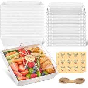 7 x 7 Inch Large Charcuterie Boxes with Clear Lids, 20 Pack Disposable Square Bakery Boxes To Go Food Containers for Charcuterie, Cake Slices, Strawberries, Cocoa Bombs (Brown)