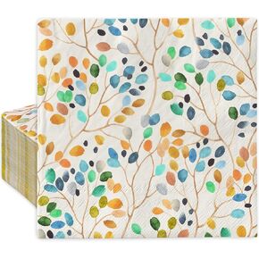 AnyDesign 100Pcs Colorful Leaves Guest Napkins Watercolor Leaf Branches Disposable Paper Napkins Dinner Hand Napkin for Home Kitchen Bathroom Holiday Party Supplies, 3 Ply, 13 x 15.7 Inch