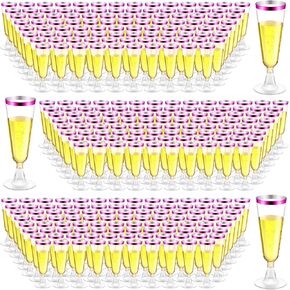 300 Pcs Plastic Champagne Flutes Bulk, 4.5 oz Clear Disposable Champagne Flutes, Rimmed Toasting Champagne Glasses for Wedding Birthday Anniversary Celebration Party Wine (Gold Rim)