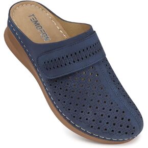 TEMOFON Mules for Women Slip on Sandals: Comfortable Clogs with Arch Support Leather Flats Closed Toe Sandals Shoes
