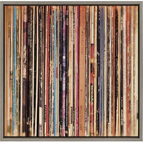 Kate and Laurel Sylvie 33RPM Framed Canvas Wall Art by Robert Cadloff of Bomobob, 18x24 Black, Decorative Music Art for Wall