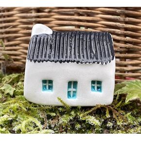 GlensheePottery Handcrafted House Tin Roof Bothy Black and Seamist Ceramic Homedecor Gift Scoltand (H 1.5" W1.9)