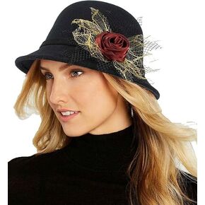 Women 1920s Classic Wool-Felt-Cloche Church-Hat Crushable Round-Bowler-Hat Derby Hat Party