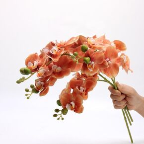 CLoxks 4-Pcs Orchid Stems Artificial Flowers Real Touch Latex Phalaenopsis 17.7inch Faux Orchid Branches with 5 Large Flowers for Vase Wedding Party Home Garden Decor,Light Pink