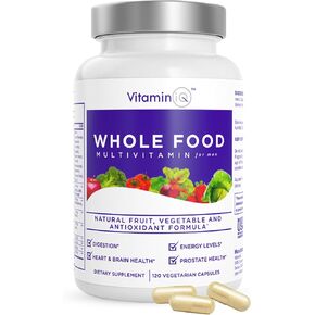 VitaminIQ Whole Food Multivitamin for Men (120 Vegetarian Capsules) Men’s Multi Vitamin and Mineral Supplement with Calcium, Magnesium, Selenium, Vitamins A, B6, C, D3, E and More