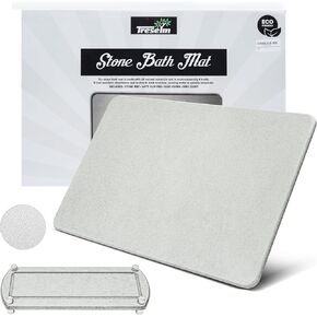 2PC Rollable Stone Bath Mat and Soft Diatomaceous Earth Bath Mat with Anti Slip Pad and Brush, Super Absorbent and Quick Drying Mat for Shower, Sink & Kitchen (15x23) (Light Grey)