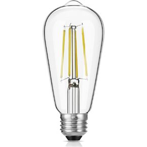 Vintage LED Edison Bulbs, 6W, Equivalent 60W, Dimmable, High Brightness Warm White 2700K, ST58 Antique LED Filament Bulbs with 90+ CRI, E26 Medium Base, Clear Glass, Pack of 1