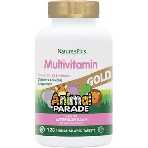 NaturesPlus Animal Parade Gold Multivitamin Children’s Chewables - Watermelon Flavor - 120 Animal-Shaped Tablets, Pack of 2 - Vitamin D3, K2 & Probiotics - Vegan, Gluten Free - 120 Total Servings